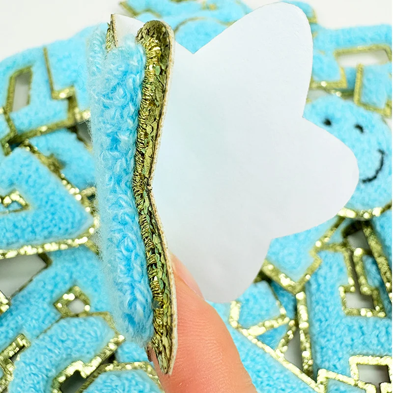 Teal Letters Sticker Patch Alphabet Towel Embroidered Chenille Patches for Clothing Bags Jacket Stick on Accessories Applique