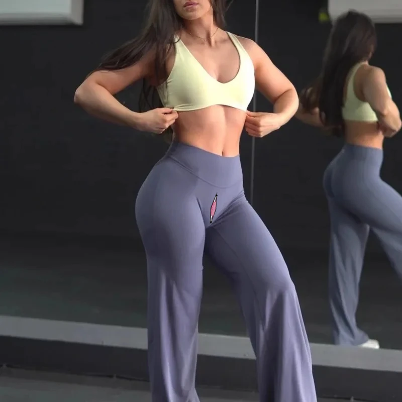 

Woman Open Crotch Leggings Invisible Pants Outdoor Sport Loose Panties Crotchless Hidden Zipper Fitness High-waist Costume
