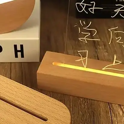 AAA Battery Powered Wood Base Led Light Display Stand For Acrylic Night Lamp Art DIY Wood Light Display Base Stand