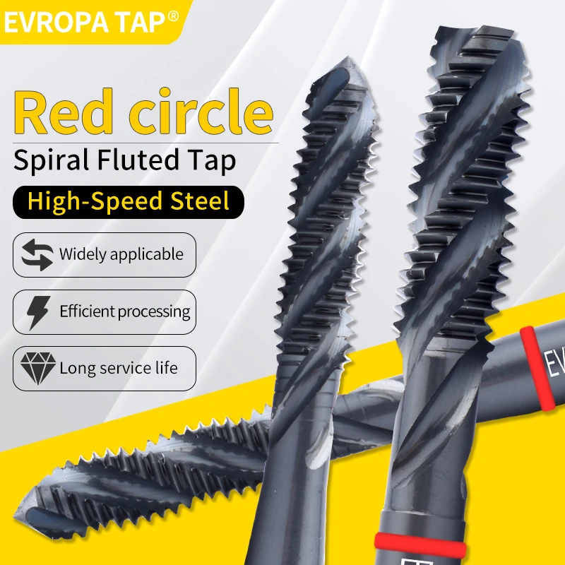 EVROPA TAP HSS-CO JIS القياسية الأحمر حلقة OX طلاء دوامة مخدد الحنفية M2 M2.5 M3 M4 M5 M6 M8 M10 M12 آلة المسمار الموضوع الصنابير #2