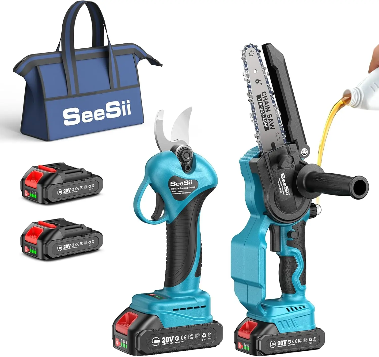 Seesii فرش 6 "منشار كهربائي و33 مللي متر مقصات التقليم اللاسلكي كومبو لقطع الخشب/فرع التشذيب أدوات البستنة لماكيتا #1