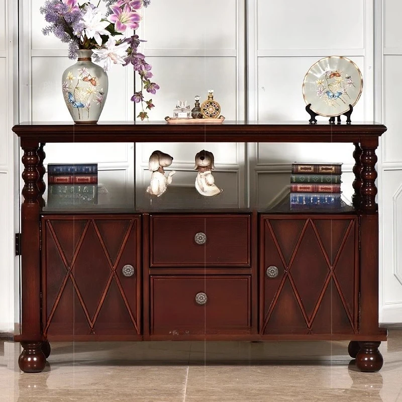 

American retro solid wood dining side cabinet, living room sofa partition side cabinet, European-style entrance door porch