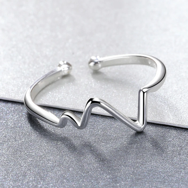 New Fashion 925 Sterling Silver V Shape Wave Open Resizable Rings Curve Lightning Personality Adjustable Ring Women Jewelry Gift