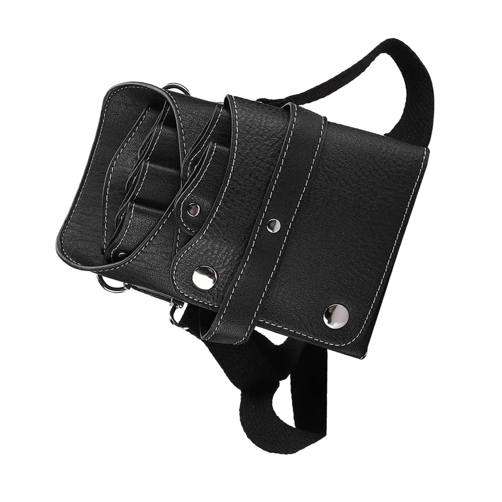 PU Leather Barber Scissors Waist Bag Adjustable Strap Multi-Compartment Hairdressing Tool Storage Bag Portable Black Color