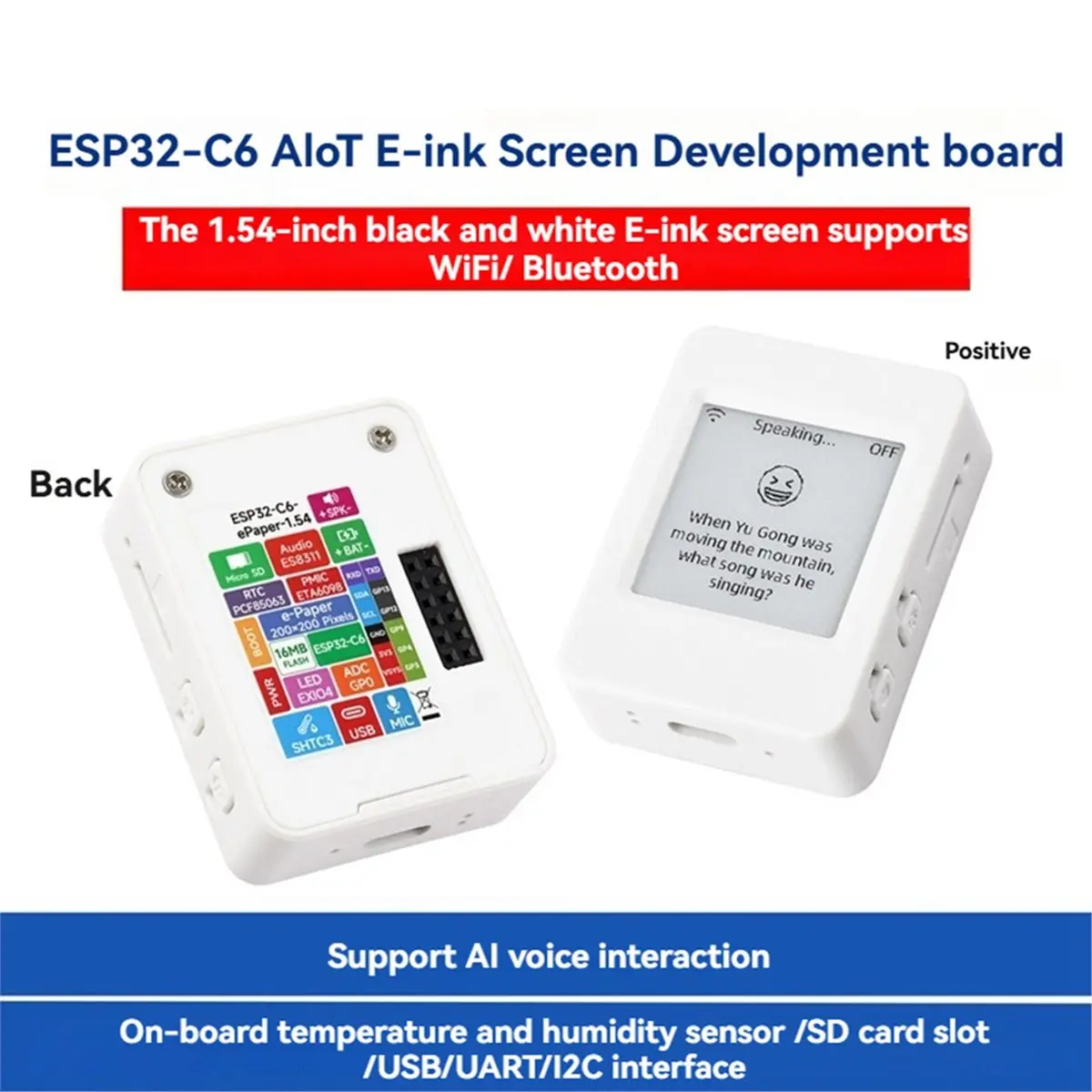 -C6 AI 1.54-Inch E-Paper Ink Screen 200x200 Pixels AIoT Development Board Wi-Fi 6+BLE 5 for Xiaozhi