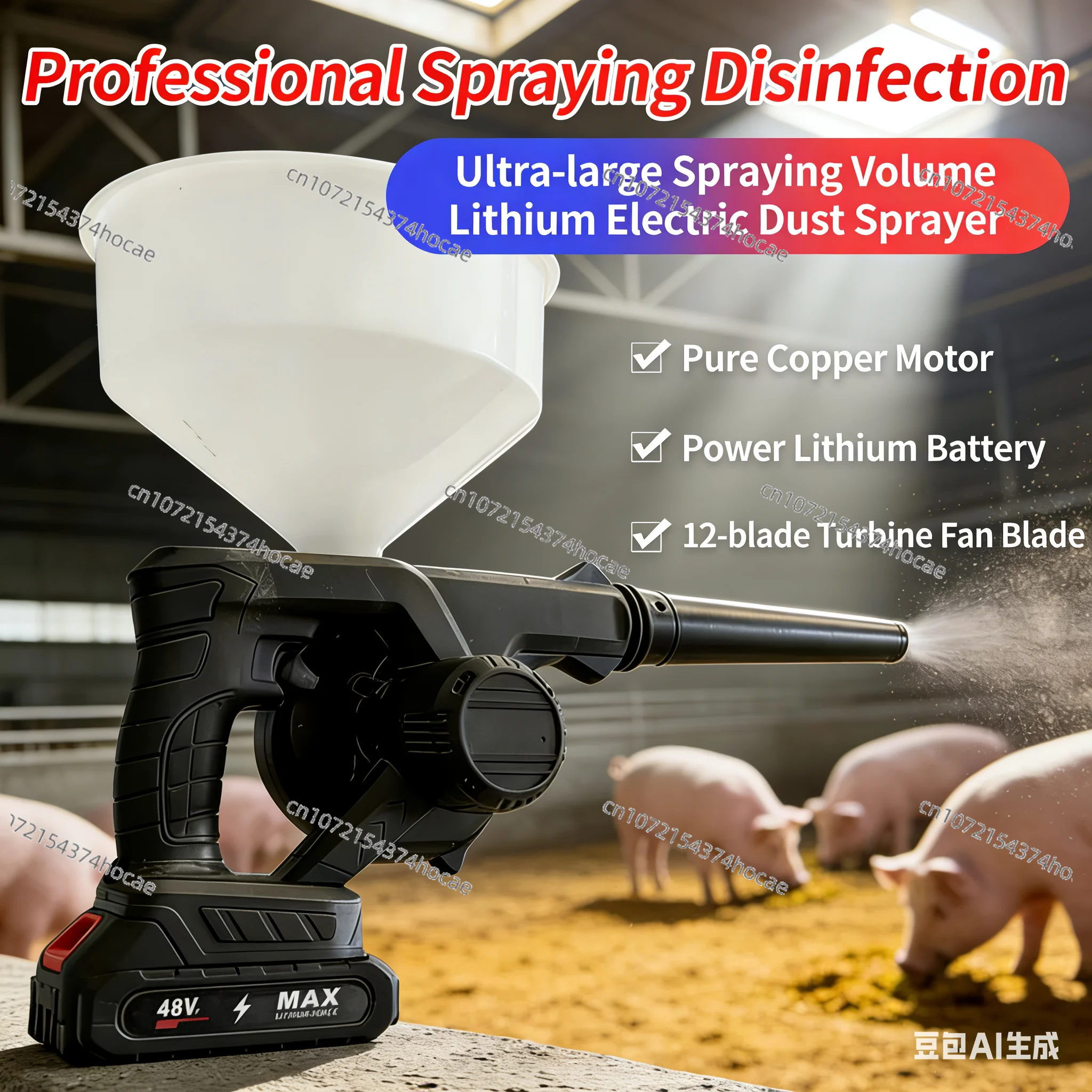 Electric Powder Duster Dry Powder Sprayer for Greenhouses House Livestock Farm Disinfectant Lime Sprayer（without with battery）
