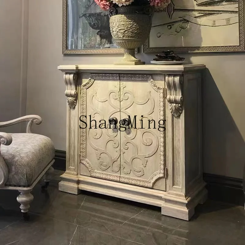 

DHY Architectural Renaissance Entrance Cabinet Rural Solid Wood Retro Carved Dining Side Cabinet