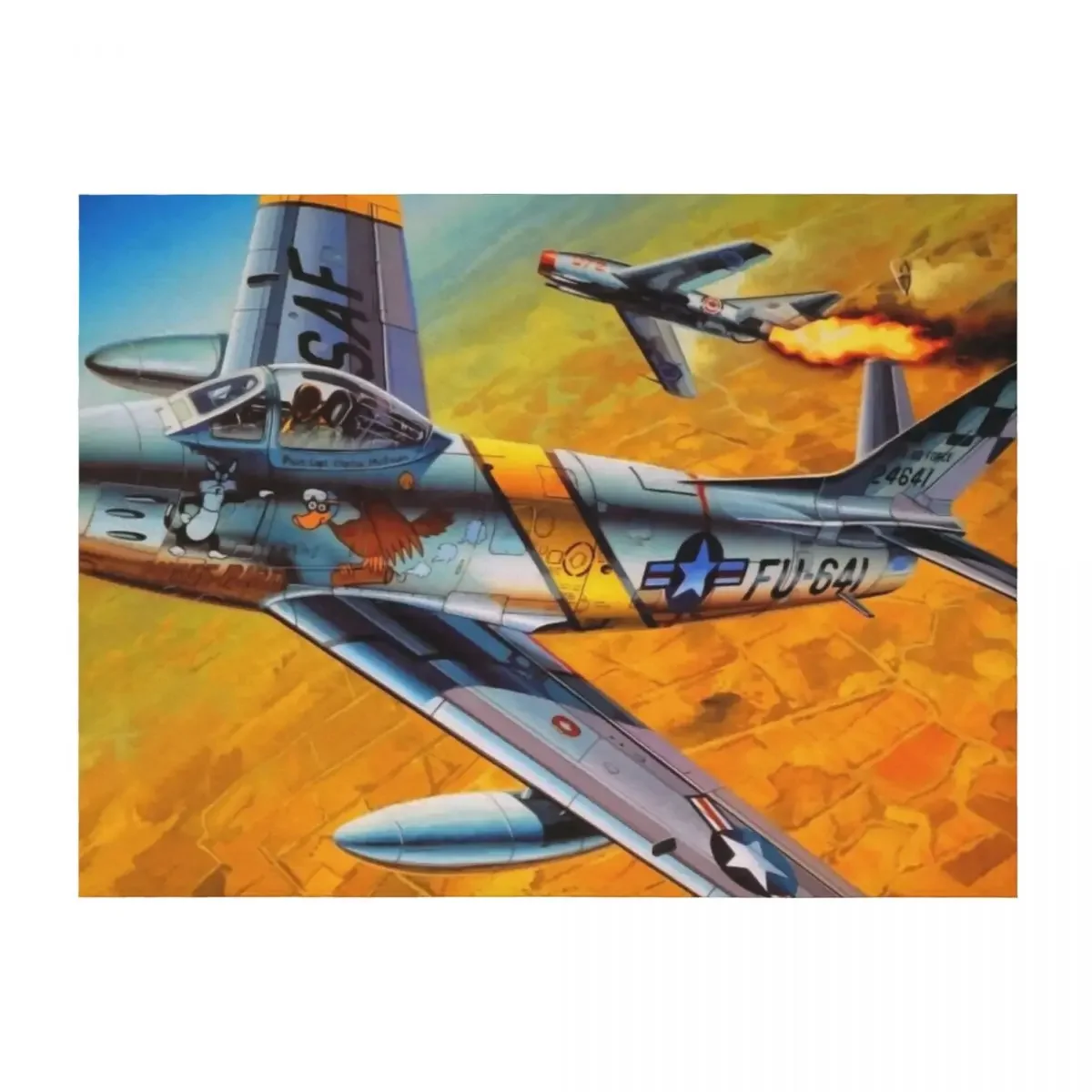 

F86 Saber vs Mig Throw Blanket Picnic Moving warm winter Hairy Blankets