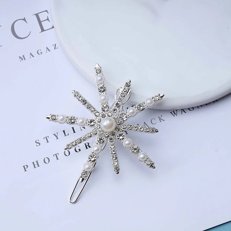 Boho Pearl Crystal Hair Clip Fashion Snowflake Hairpin Shinny Star Bobby Pin Clips Vintage Side Clip Ladies Hair Accessories