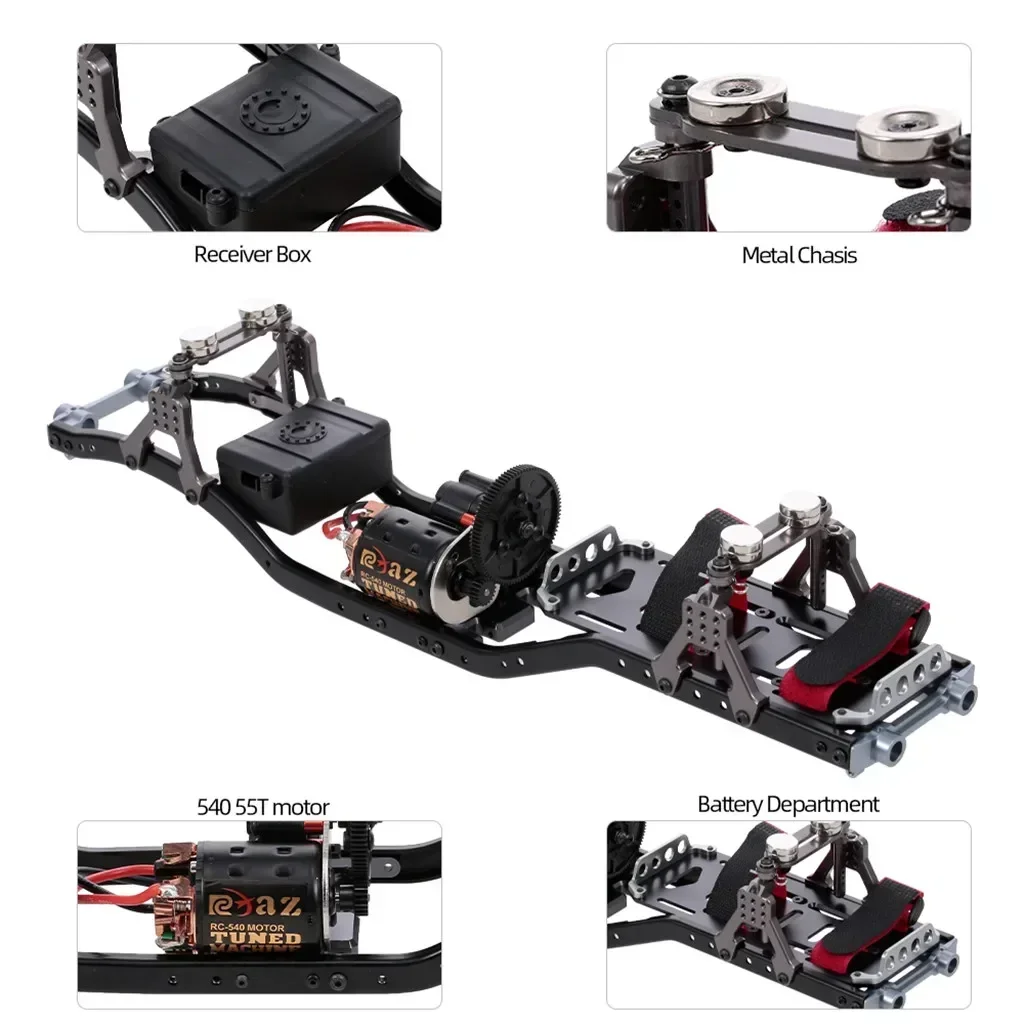 RC Car Frame Carbon Fiber Metal Car Chassis Beam with 540 Motor for AXIAL SCX10 RC Crawler Climbing Car