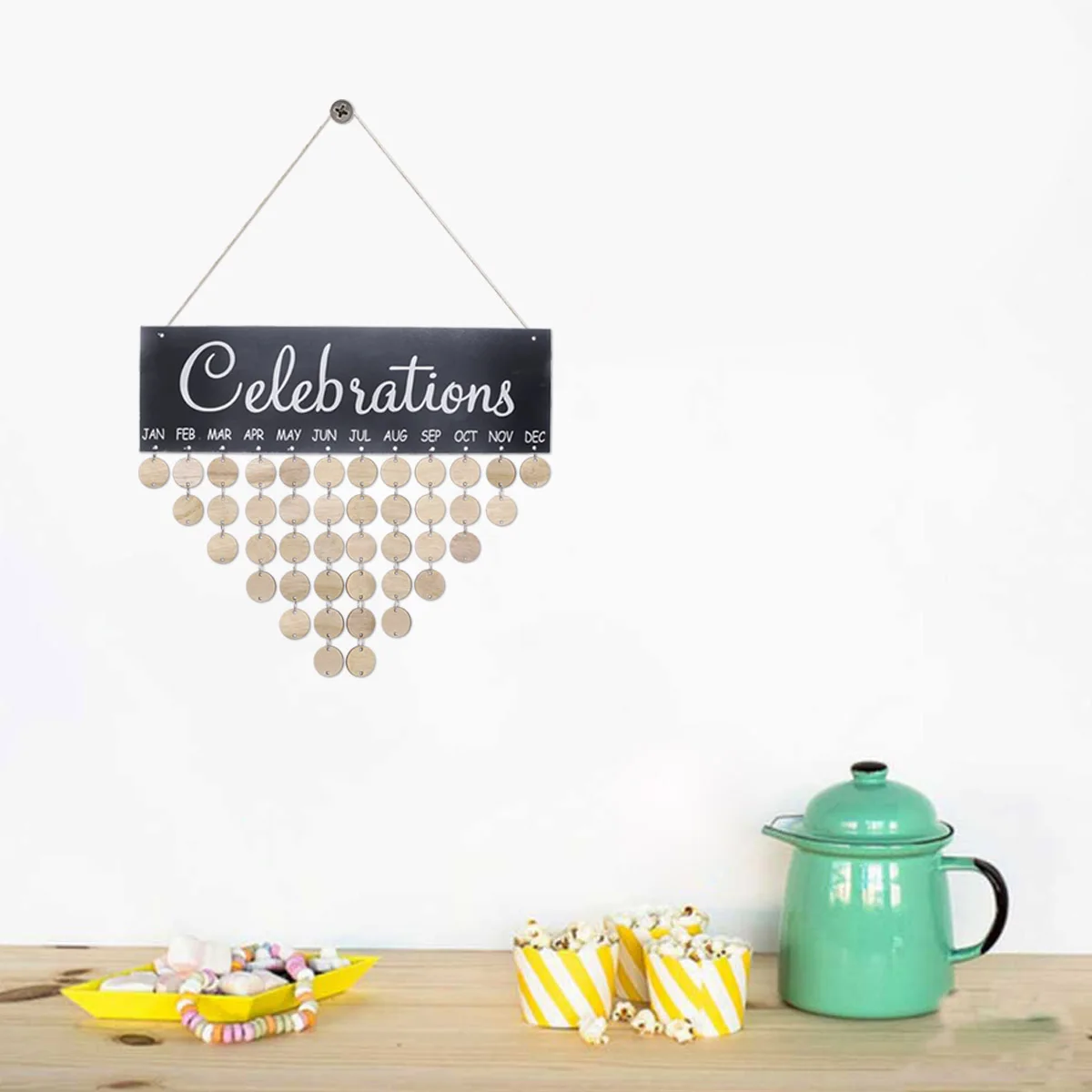 

Wooden Calendar Hanging Board 40x12x0.5cm Creative Birthday Reminder Plaque Home Decor DIY Wood Ornament Calendar Hanging Board