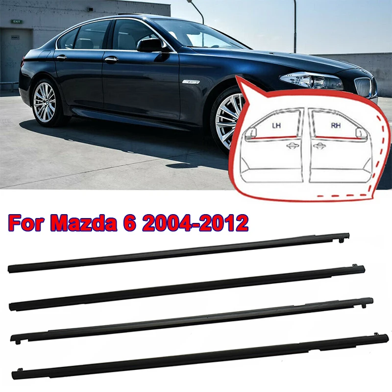 

4Pcs Rubber Car Weatherstrips Outer Window Glass Auto Door Seal Belt Trim Sealing Strips For Mazda 6 2004-2012 Cars Accessories