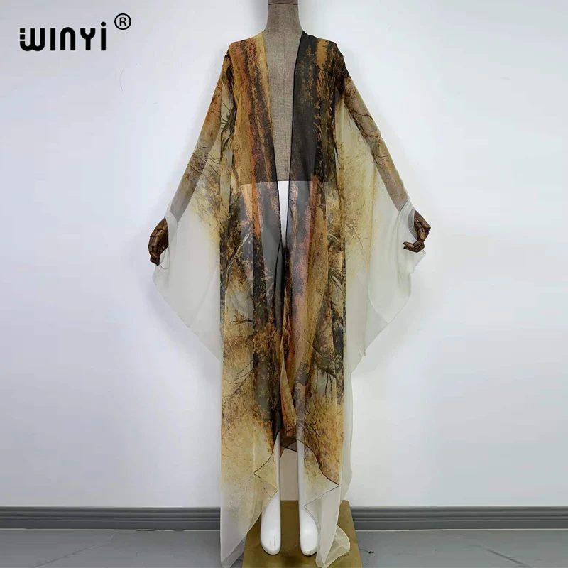 European beach dress Kaftan WINYI bikini sweet lady New party Cardigan Perspective sexcy Boho Holiday Batwing Sleeve KIMONO