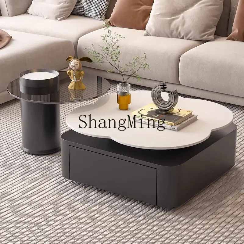 

FG pure white rock slab coffee table minimalist living room household small apartment coffee table square table