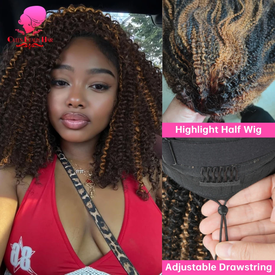 250 Dichte Afro Kinky Curly Halbperücke, doppelt gezogen, klebefrei, Echthaar, Remy Highlight Vietnamesische Echthaarperücke – Detail 8