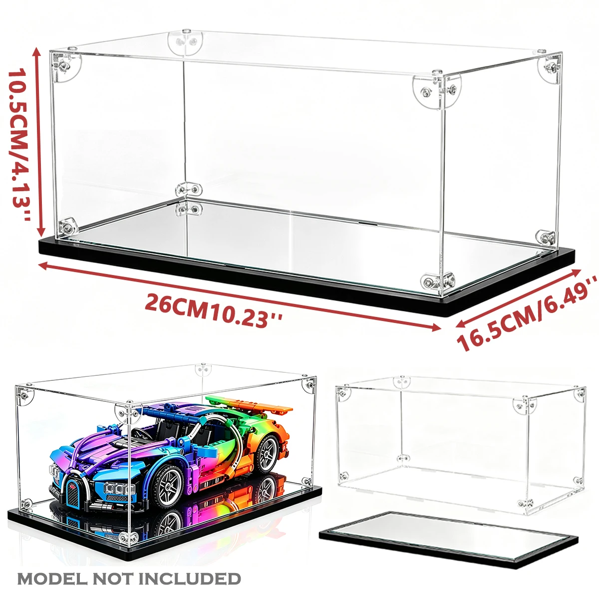 Mirror Acrylic Display Case 1:24/1:32 Scale Model Dustproof Storage Box for LEGO Car Figures & Collectibles