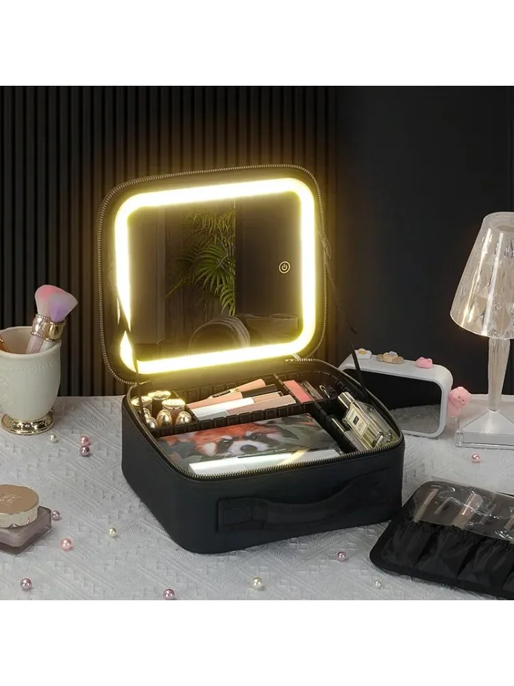 

Косметичка большой емкости с зеркалом со светодиодной подсветкой Портативная портативная профессиональная сумка для ретуши INS Style Pure Color Другой материал