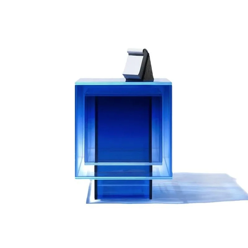 

Acrylic coffee table blue gradual change rack, modern u-shaped sofa side table