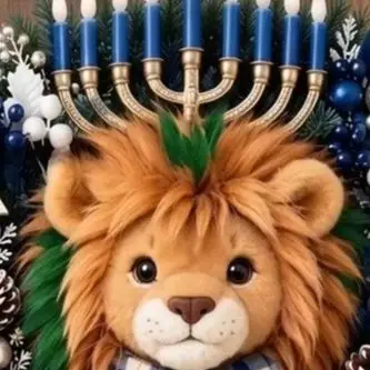 Charming Hanukkah Lion Wreath With Artificial Pine And Blue Berries Perfect= Holiday Wall Hanging For Home= And Party