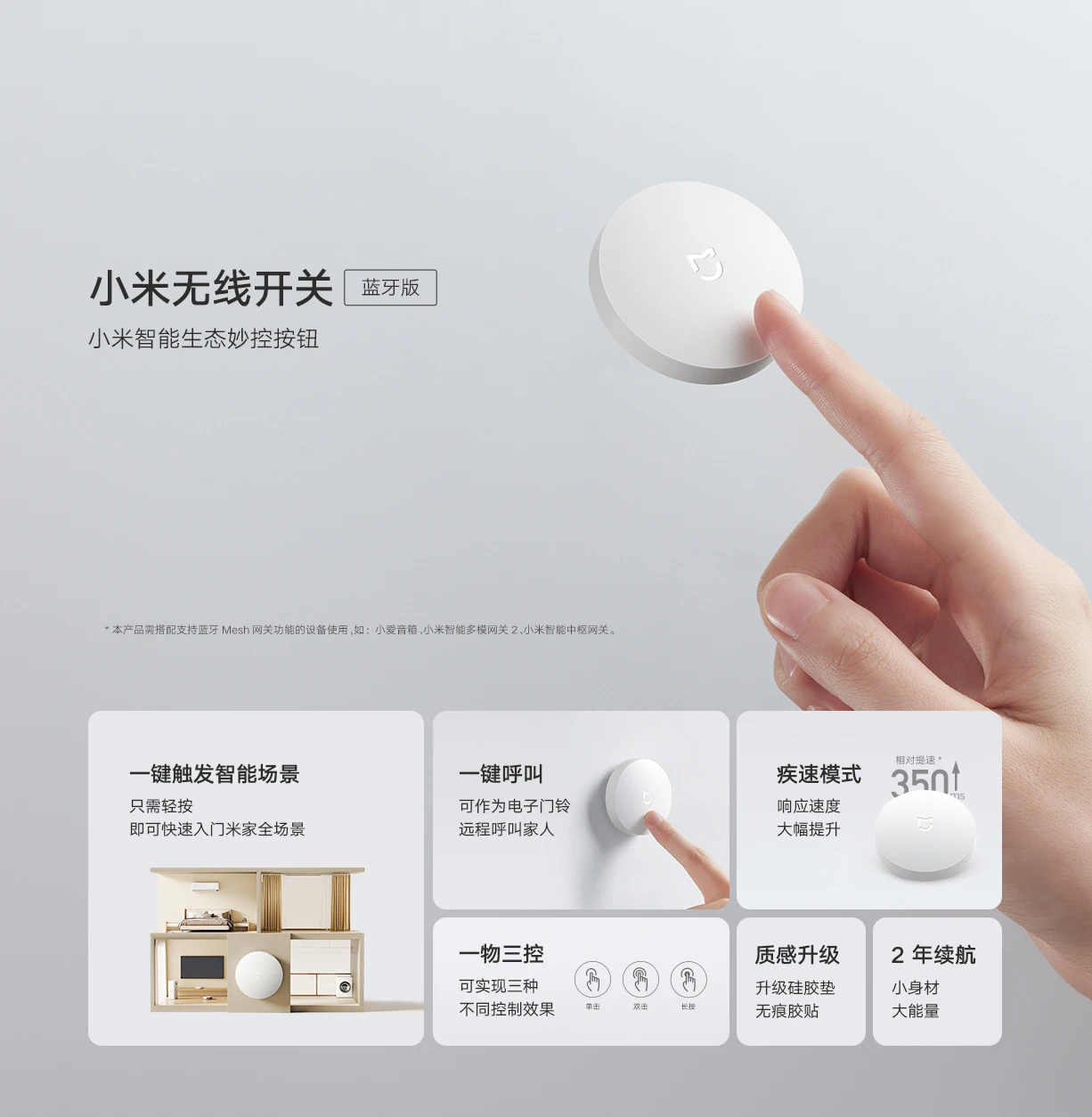 샤오미 스마트 홈 홈 제어 센터용 스마트 무선 스위치, 지능형 다기능 무선 키, 블루투스 버전