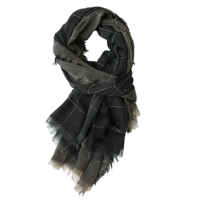 Export Cross-Border New Arrival Yarn-Dyed Men\'s Scarf Winter Dual-Color Patchwork Plaid Tassel Large Size Scarf Wholesale