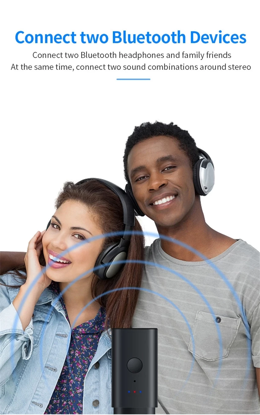 Adaptador de transmisor de Audio Bluetooth, divisor para 2 auriculares que funcionan juntos, 2 auriculares inalámbricos que juegan al mismo tiempo