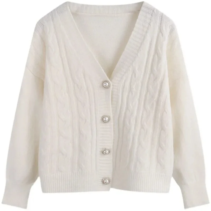 سترات نسائية محبوكة بأكمام طويلة ورقبة على شكل حرف v سترات خارجية متينة ورقيقة للربيع والخريف سترات تريكو موضة كورية سترات حمراء