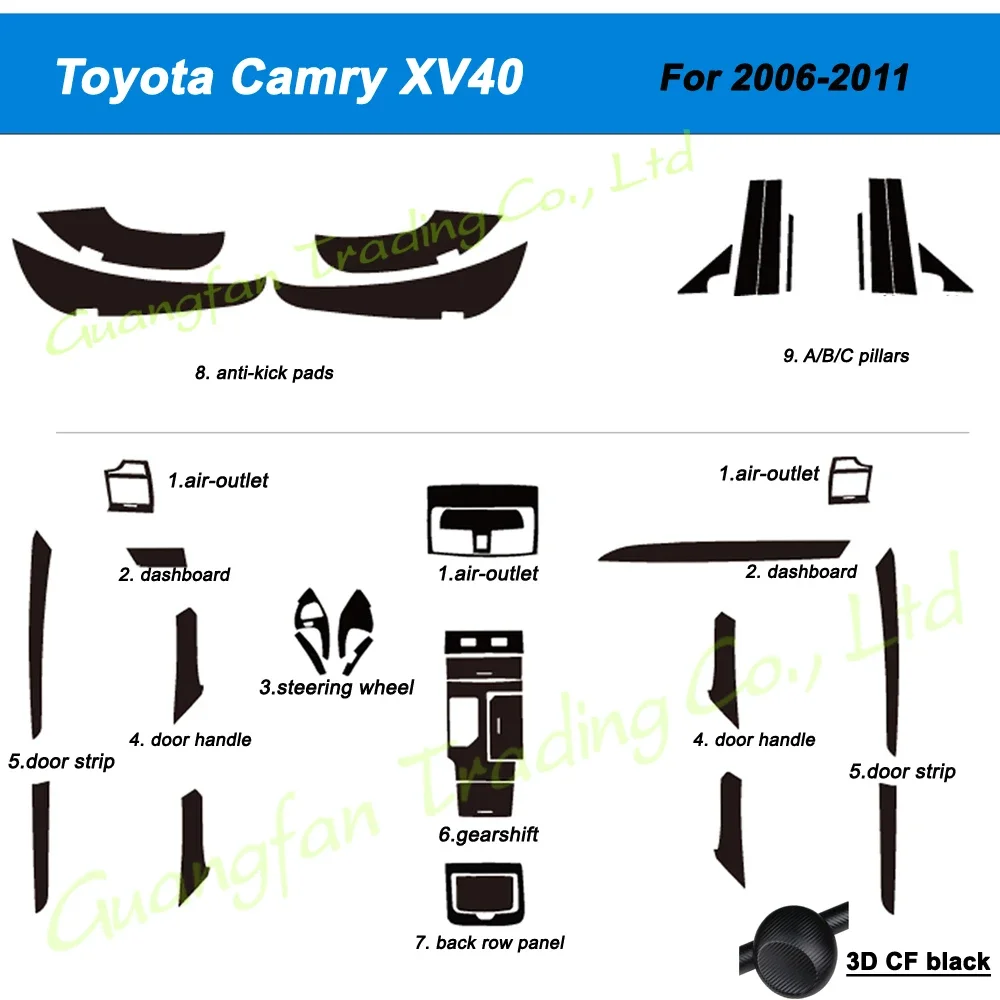 Dla Toyota Camry XV40 2006-2011 wewnętrzny centralny panel sterowania klamka do drzwi naklejki z włókna węglowego naklejki akcesoria do stylizacji