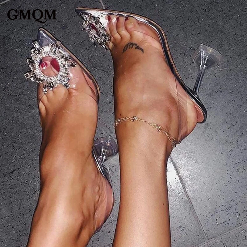 GMQM Star Style Jelly Colors Soft PVC Quality Women Sandals 2022 Fashion Crystal Pumps Summer High Heels Wedding Bride Shoes