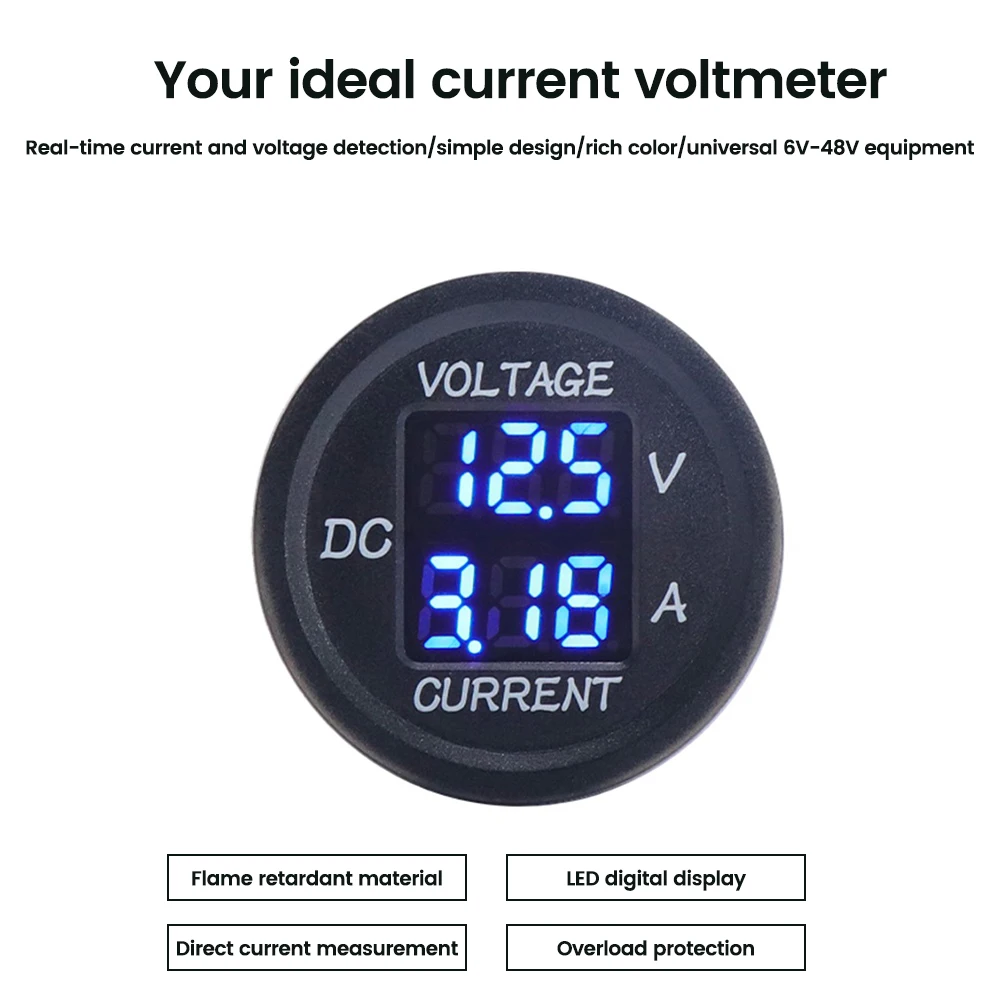 Imagem -03 - Digital Voltímetro Amperímetro Bits Redondo Led Painel Tensão Medidor de Corrente para Carro Volt Amp Tester Monitor Verde Azul Dc5v48v 010a