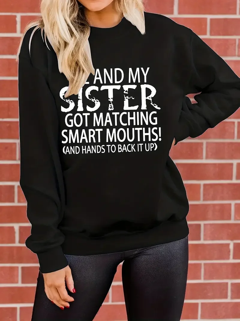 

Letter Print Sweatshirt, Casual Long Sleeve Crew Neck Sweatshirt For Spring & Fall, Women's Clothing
