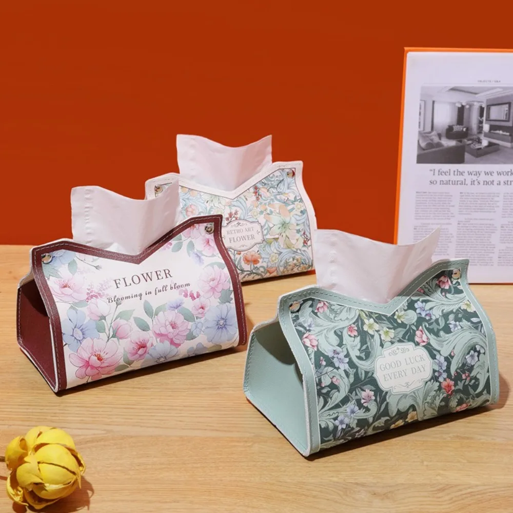 Luxury Leather Tissue Box Car Interior Pull-down Pocket Tissue Storage Box Multi-functional Paper Holder