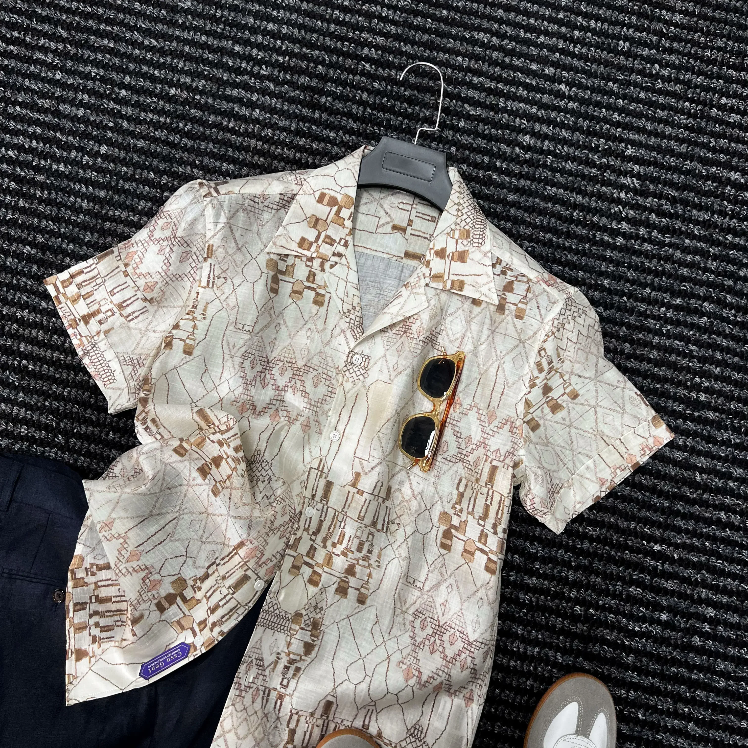 Cuban collar design aesthetics old money wind short sleeve flower shirt men's high-end shirt