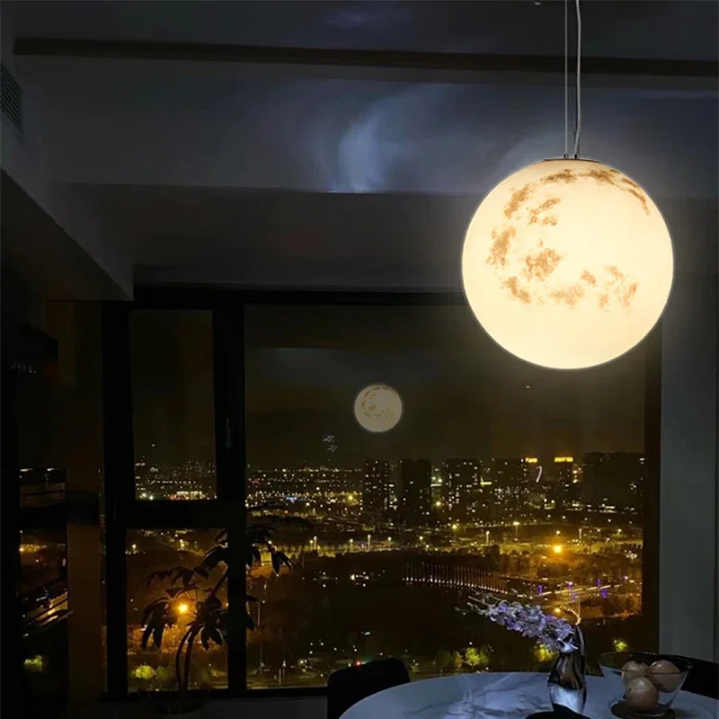 Nordic Modern Creative Full Moon outdoor Chandelier Retro Personality Art Ball Moon Led Pendant Light Home Decor Hanging Lamp