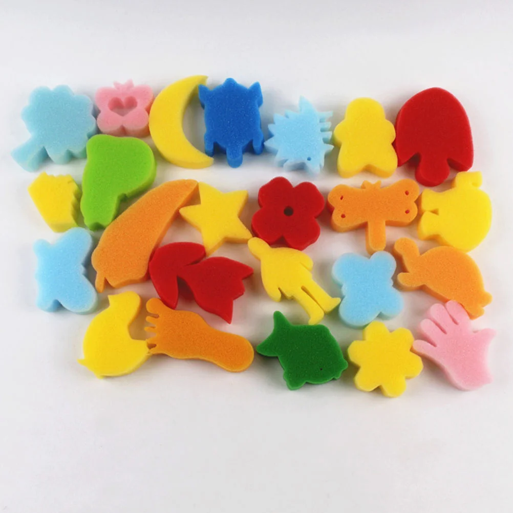 48Pcs Plastic Sponge Animal Shaped Painting Stamper Sponge Brush DIY Painting Tools with Rainbow Ink Stamp for Kids