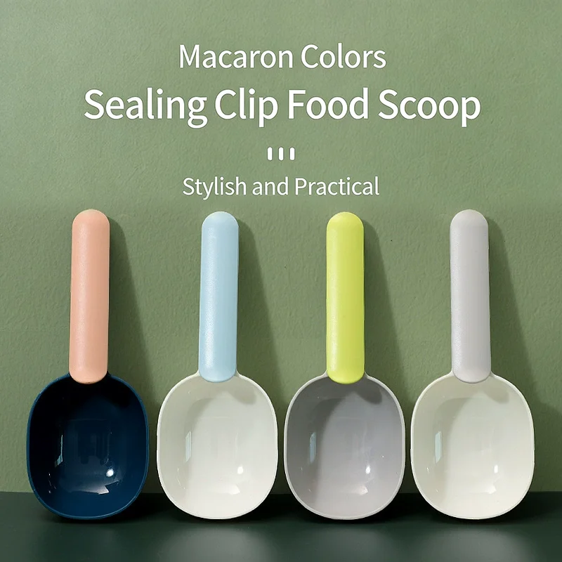 Multifunctional Dog Cat Food Scoop Kitchen Grain Scoop Flour Spoon Household Pet With Sealing Clip Portable Measuring Spoon