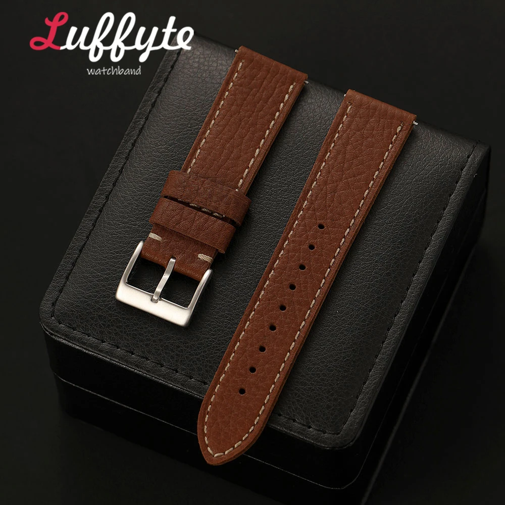 Lychee-Textur Echtleder-Uhrenarmband 20mm 22mm 24mm Schnellverschluss Herren Business Komfortables Ersatz-Armband