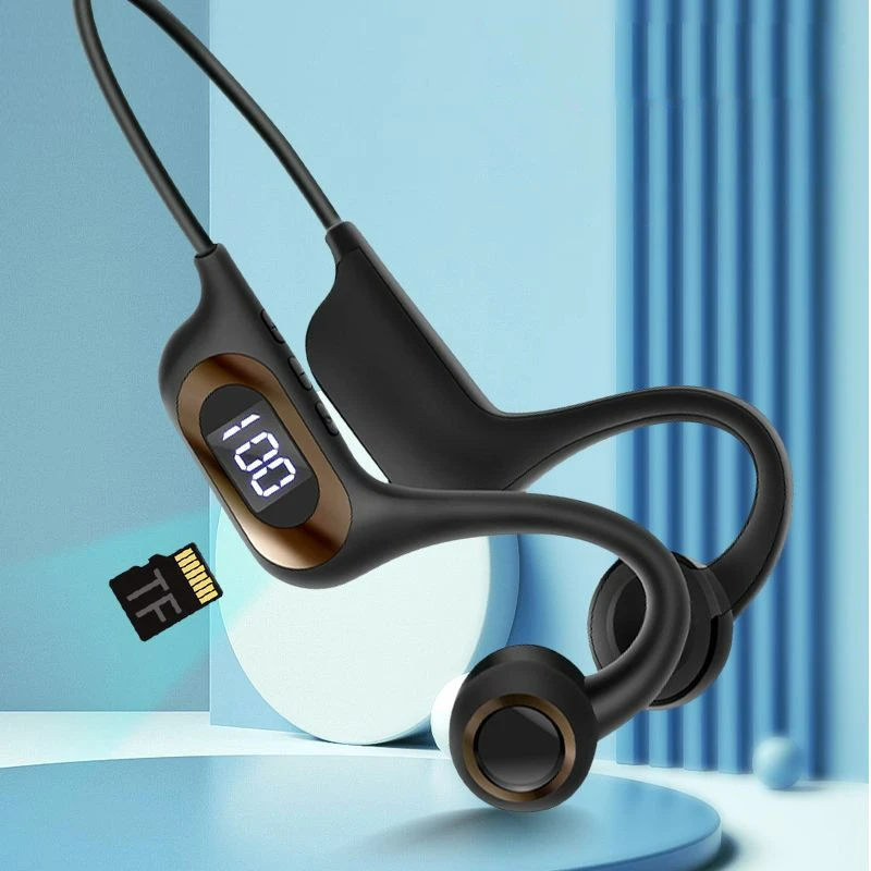 Bone Condução Esportes Fones De Ouvido com Microfone, Earloop Leve, Sem Fio, Suporte TF Card, 5.3