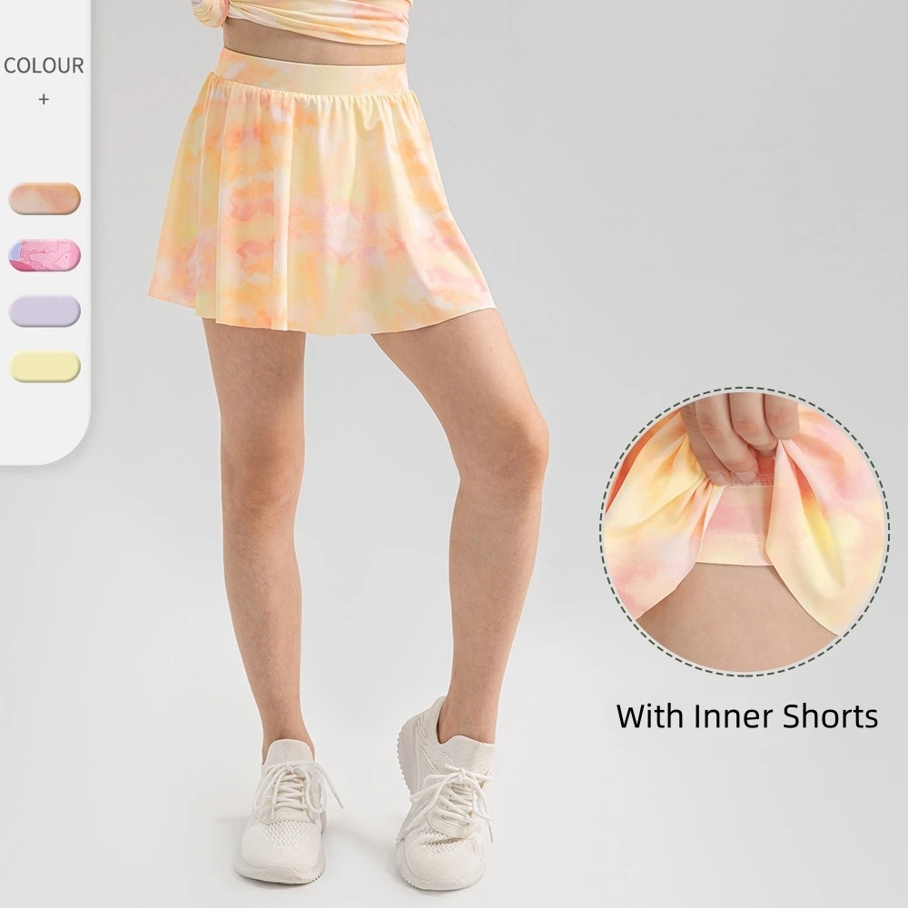 Girls Colorful Yoga Skirt Quick Dry Kids Tennis Skirt Built-in Shorts for Running Ballet & Gym Wear Cooling Print Golf Skorts