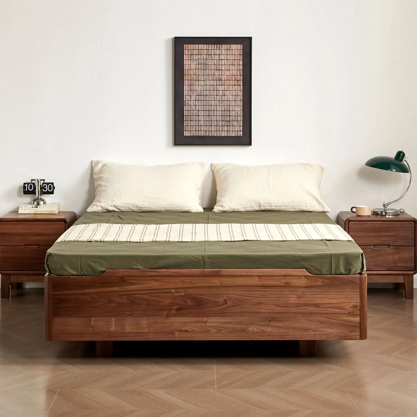 Black walnut box tatami bed Nordic all solid wood cherry wood suspension bed