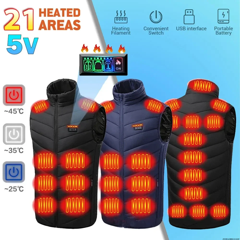 

21 Zone Heating Vest Mens USB Infrared Thermal Jacket Smart Heated Winter Cold-proof Skiing Heating Jacket Thick Sleeveless Coat