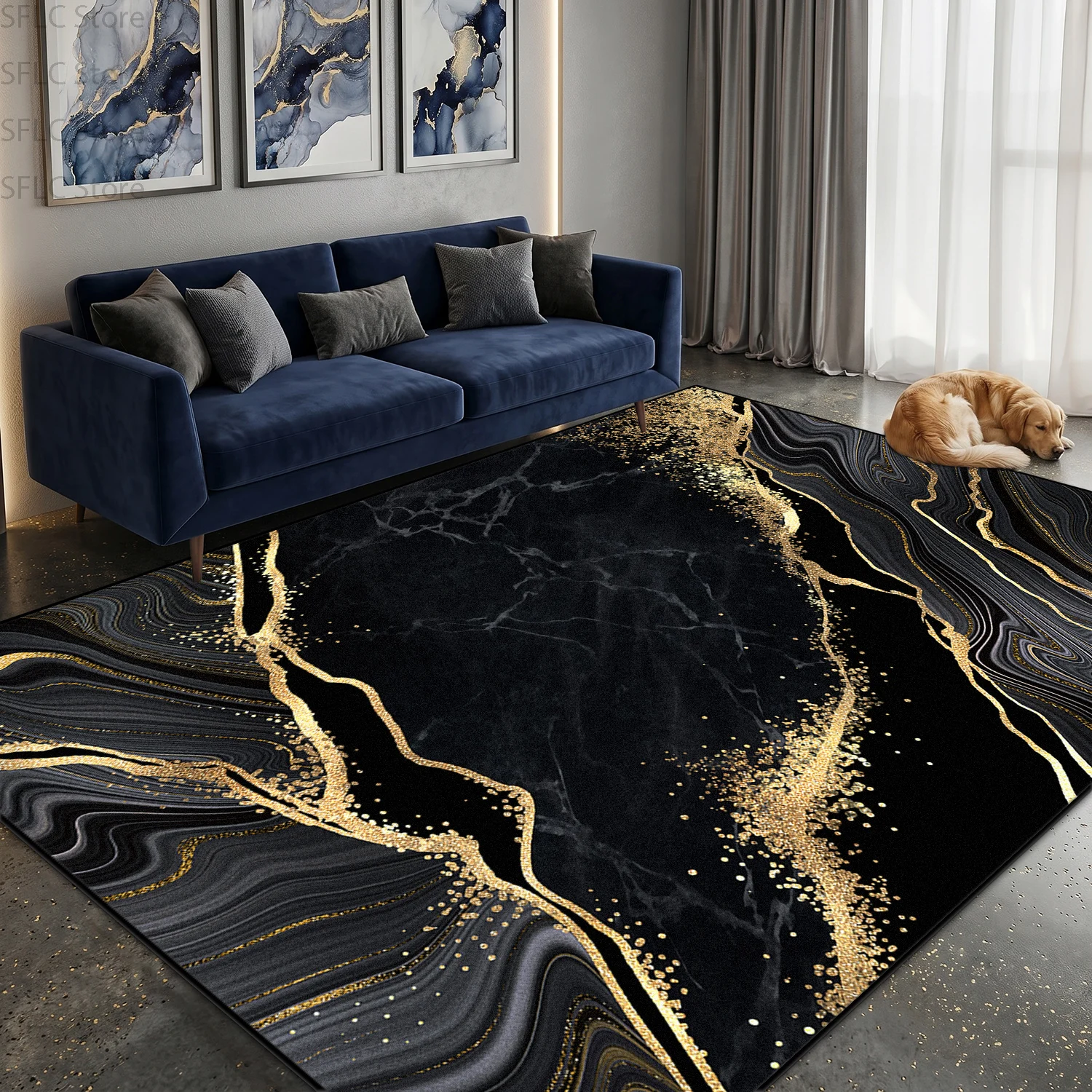 Marble Gold Streak Style Living Room Carpet Home Decoration Luxury Easy Clean Fluffy Rug Large Area Non-slip Coffee Tables Mats