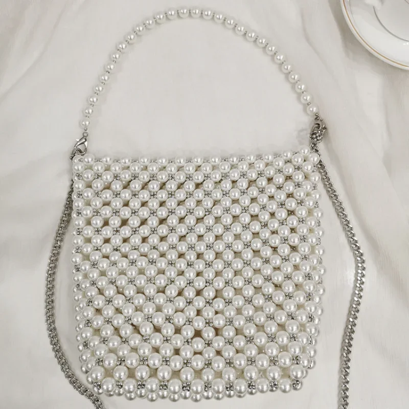 

Women's Fashion Retro Simple Hand-woven Crystal Bag Pearl New in Handbag Versatile Acrylic Beaded Bags 2024 Сумка Из Бусин