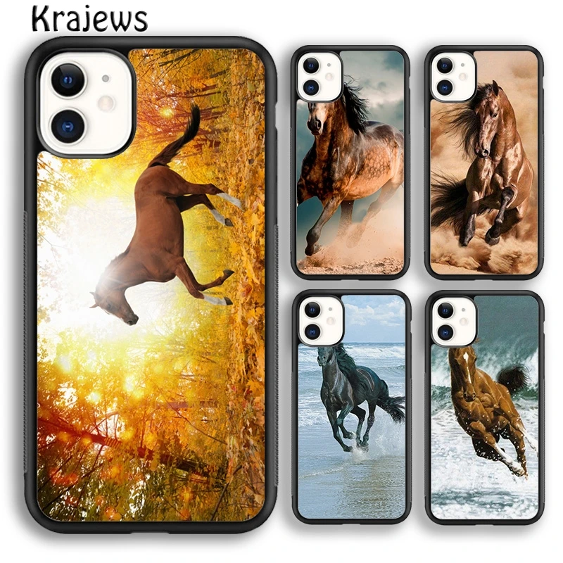 Krajews Brown Horse Gallop Soft Phone Case Cover For iPhone 16 15 SE2020 14 6 7 8 plus 11 12 13 pro max Plus coque Fundas