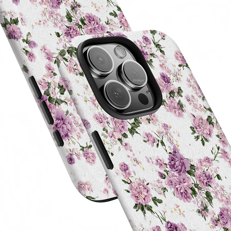 Krukya جراب هاتف آيفون X XR XS ماكس SE 2020 16 15 14 Plus 13 12 11 Pro Max الصلب PC طبقة مزدوجة غطاء زهرة الأكريليك