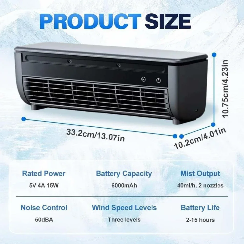 Portable Personal Air Conditioner, Desktop Air Cooler Wireless Rechargeable Cooling Fan, Quiet Silent Mini AC Unit for Bedroom