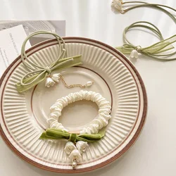 Mori lily of the valley flower head rope summer girls hair rubber band high elastic durable hair band network red hair rope hols