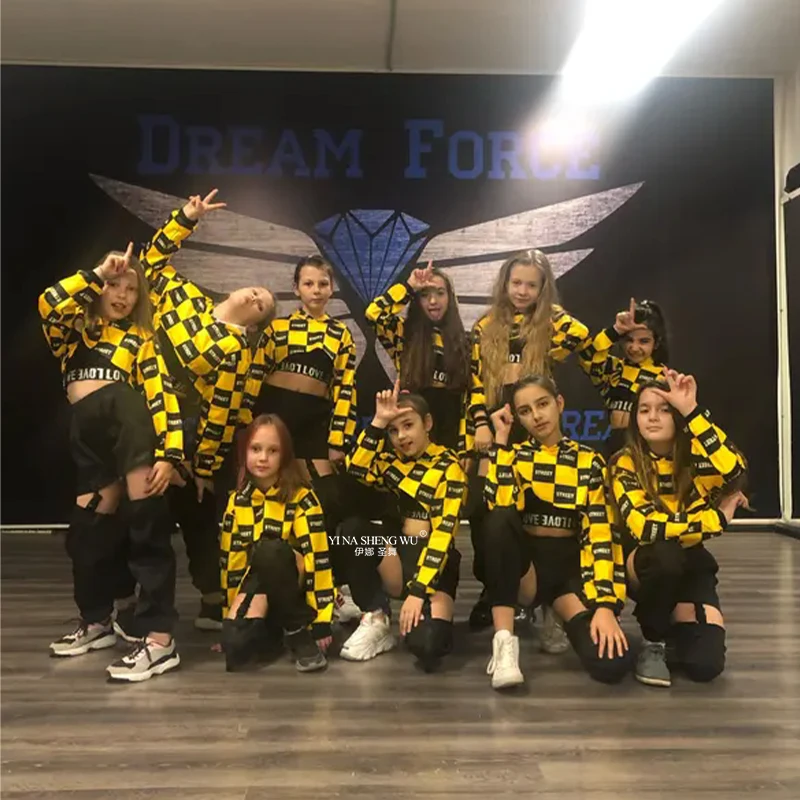 New Arrival Dzieci Dziewczyna z długim rękawem Czarny Żółty Hip Hop Hiphop Ds Jazz Kostiumy do tańca towarzyskiego Strój Dziewczyna Ubrania