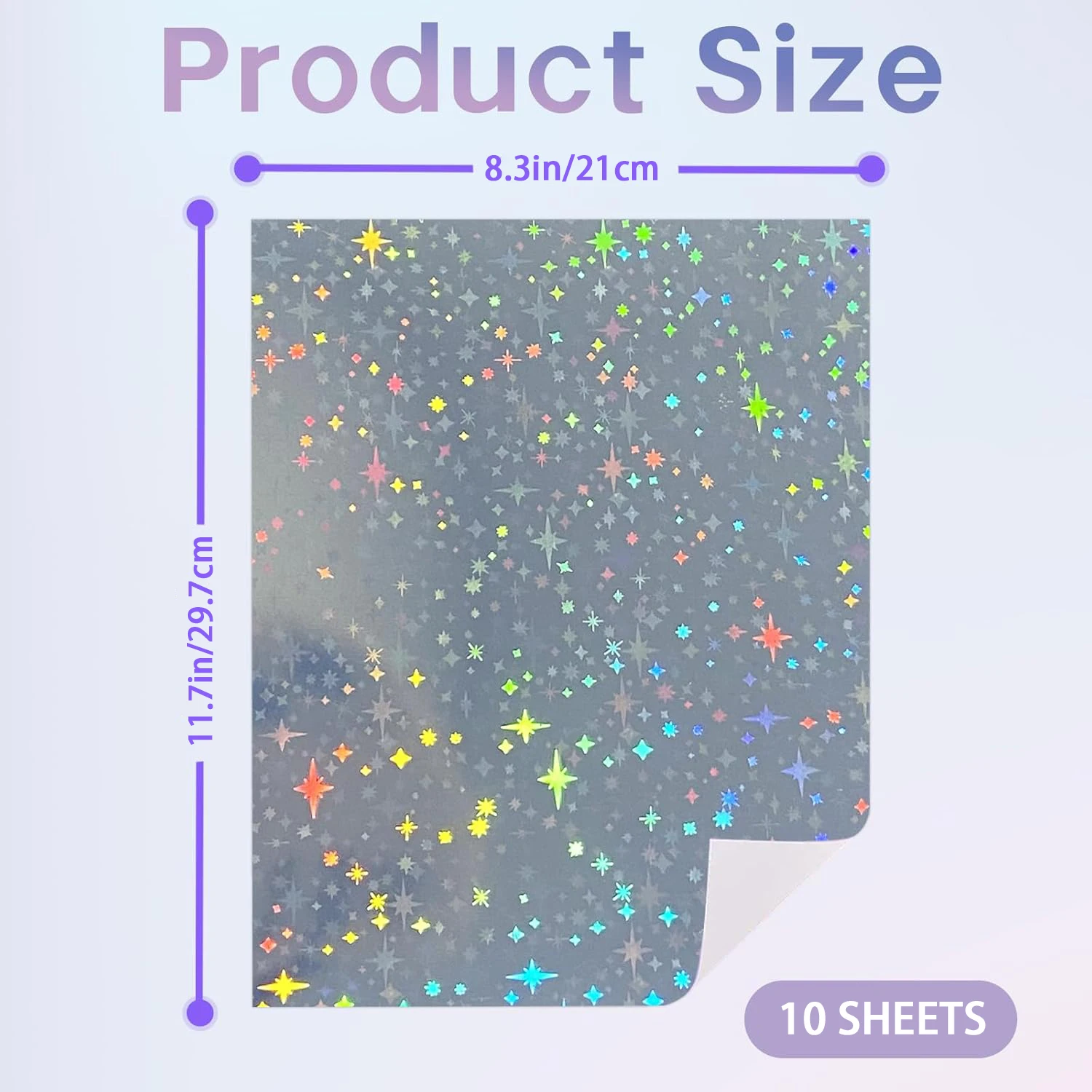 10枚 A4 レーザースター、ガラス、レインボーPET印刷可能ステッカー 自己粘着ポリエステルラベル オフィスや学校用品用