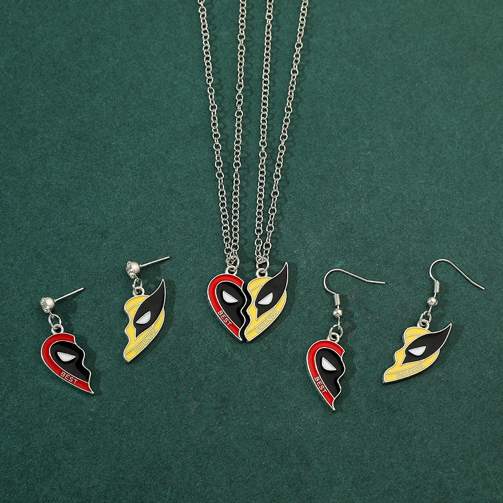 1Pair Marvel Deadpool & Wolverine Necklace Best Friends Set Split Heart Matching Pendant Necklace for Fans Accessories Gift